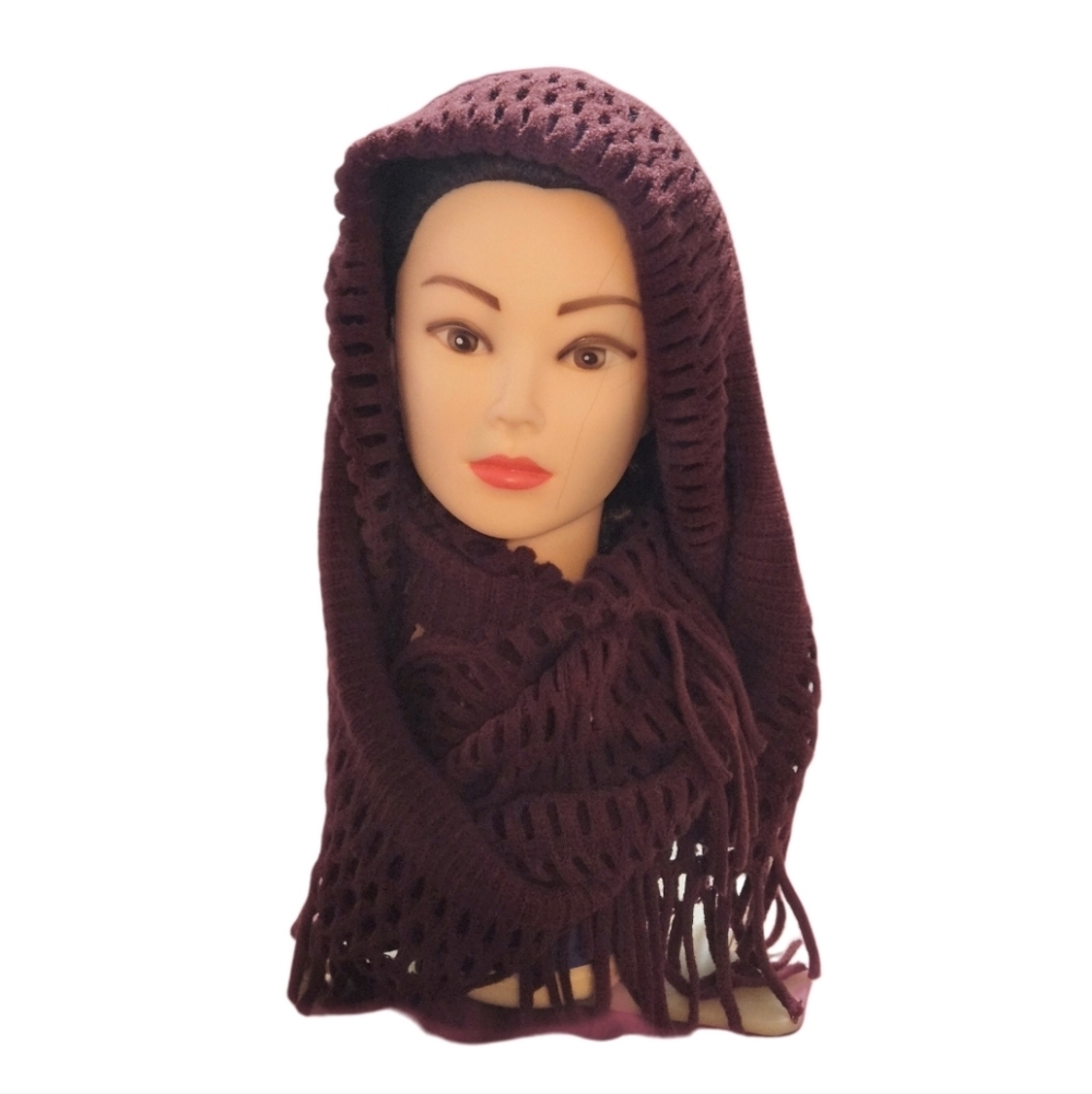 Couture Gypsy Infinitive Scarf Burgundy cut-out tassel rectangular chenille c - Picture 10 of 17
